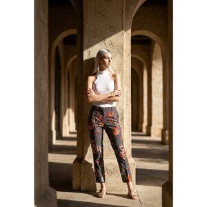 Seductive Anni Stretch Pants Floral Cropped Straight Leg Pants